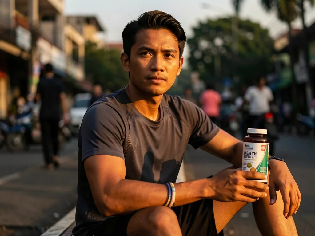 Indonesian man resting after exercise