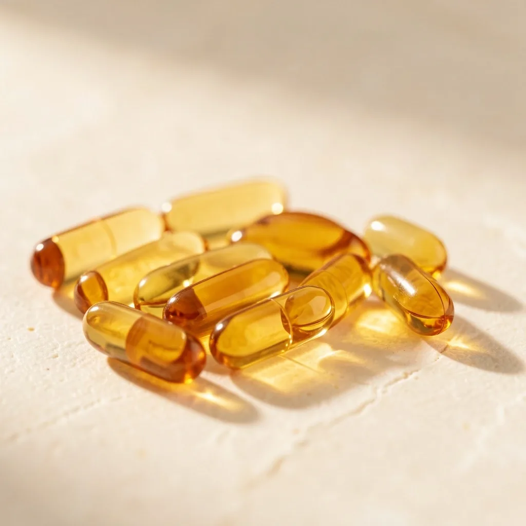 B-complex vitamin capsules on a light surface