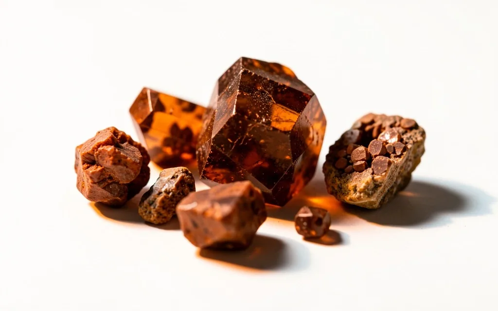 Raw mineral crystals on a light surface